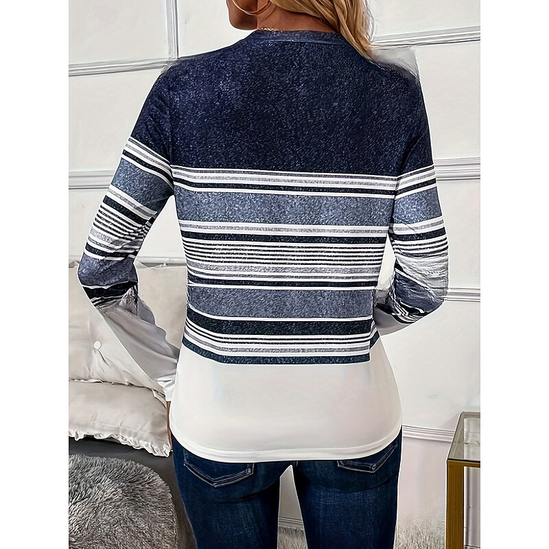 Women's T Shirt Ombre Graphic Geometric Vintage Stylish Classic Long Sleeve Crew Neck Round Neck Regular Tops Daily Print Navy Blue Summer Spring Fall2