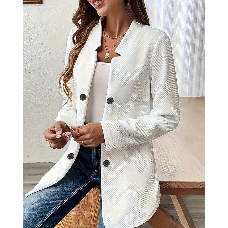 Women's Casual Jacket Warm Comfortable Buttons Fashion Plain Street Weekend Single Breasted Regular Turndown Regular Fit Long Sleeve Outerwear Black White Gray Fall Winter3