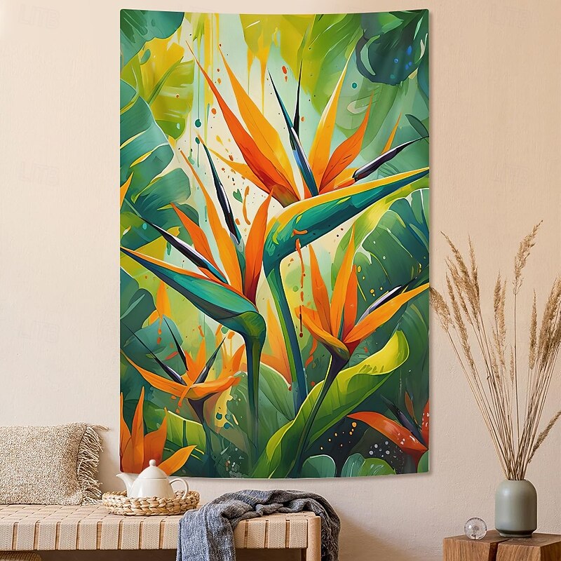 Tapestry Blanket Wall Hangings Bird of Paradise Green Plant Art Vibrant Bedroom Living Room Dorm Home Decor2