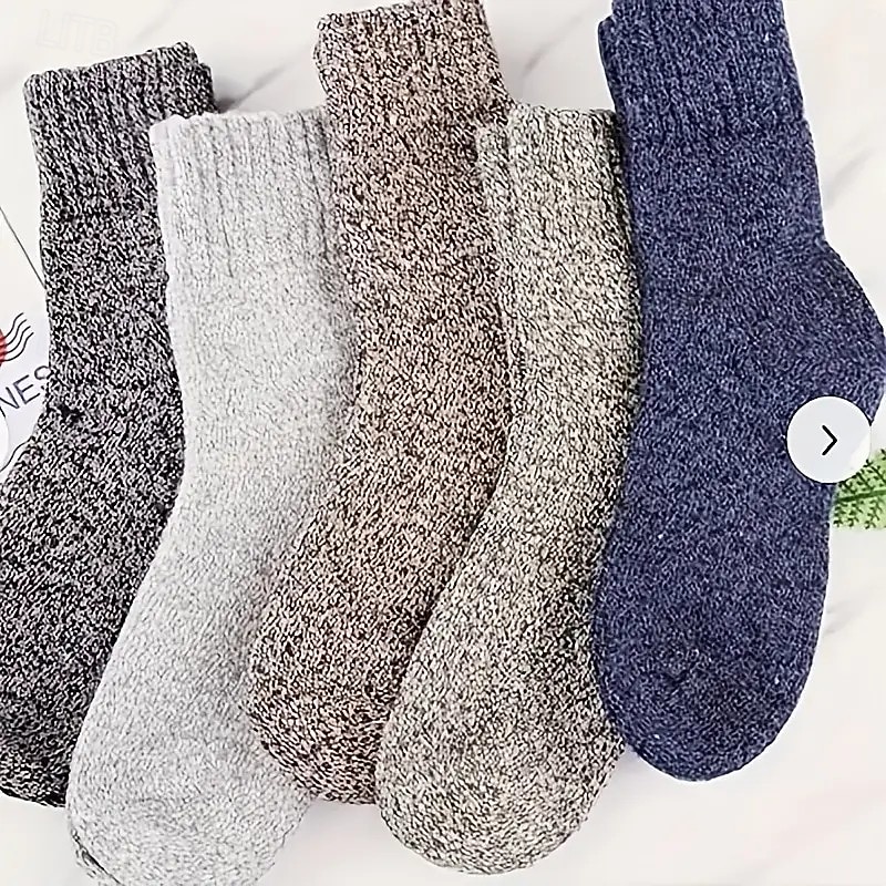 5 Pairs Men’s Thick Blended Socks, Comfortable Solid Mid-Calf Winter Socks, Soft and Warm, Ideal for Casual Wear and Cold Weather, Premium Fabric2