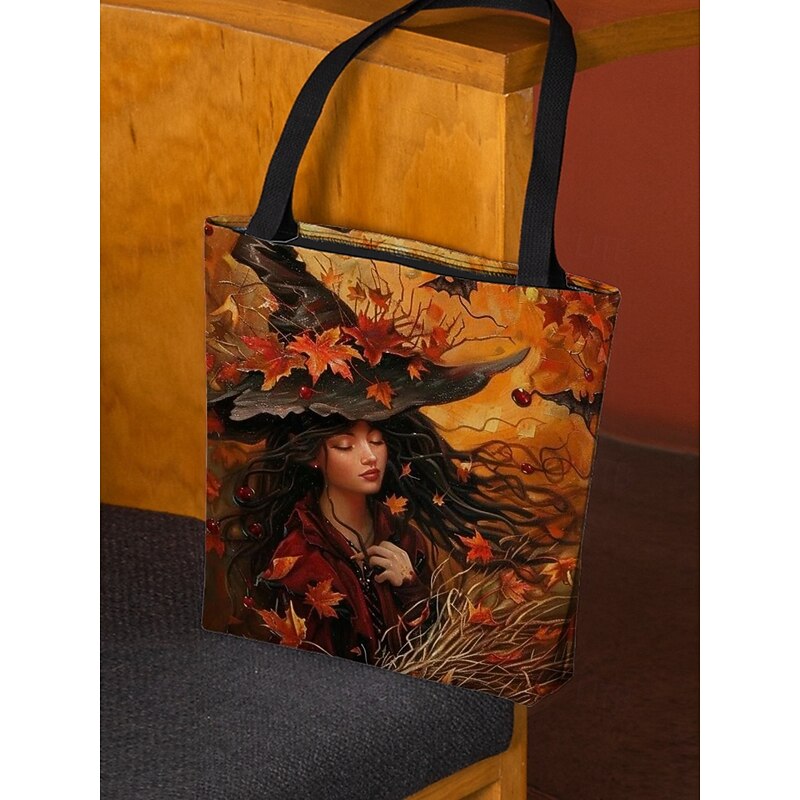 Women's Tote Canvas Tote Bag Polyester Halloween Shopping Casual Print Large Capacity Foldable Lightweight Witch Black orange Black Orange4