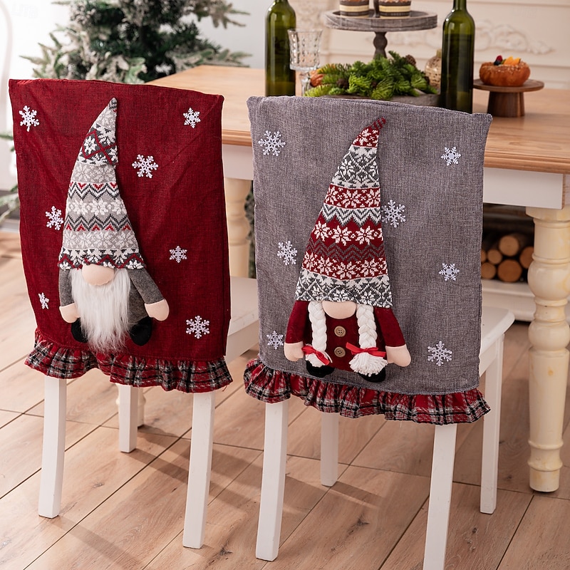 Christmas Chair Cover Holiday Gnome Design 3D Plush Chair Cap Creative Doll Style Stool Protector Festive Christmas Decoration Home Dining Room Party Seating Accessory2