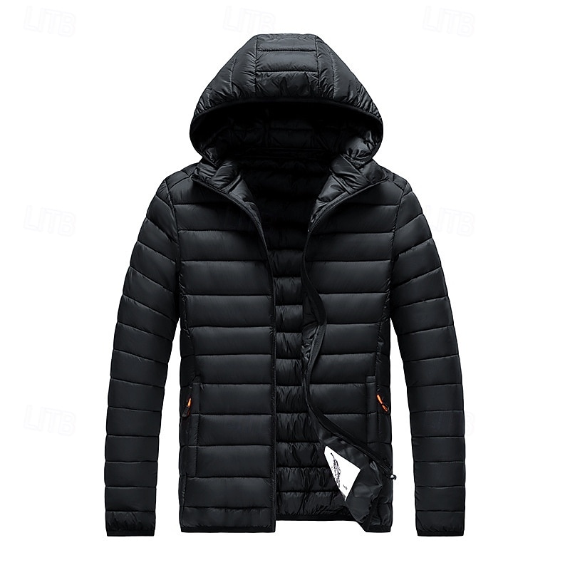 Men's Winter Coat Puffer Jacket Padded Jacket Pocket Polyster Vacation Daily Wear Date Regular Fashion Casual Comfortable Thermal Warm Winter Solid / Plain Color Dark Grey Black Yellow Red Puffer2