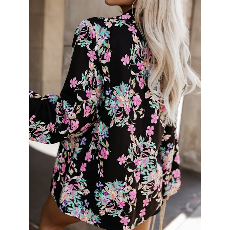 Women's Blazer Comfortable Breathable Lace up Pocket Casual Leopard Office Street Casual Daily Wear Single Breasted Regular Turndown Regular Fit Long Sleeve Outerwear Black White Yellow Spring Fall3
