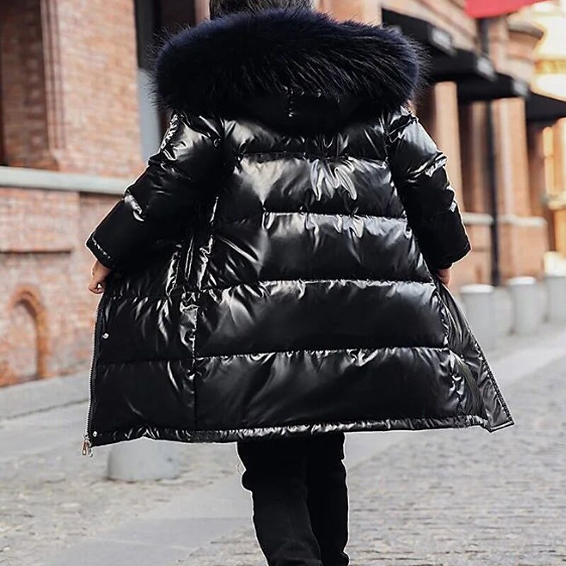 Kids Unisex Down Coat Hoodie Jacket Outerwear Solid Color Long Sleeve Zipper Pocket Coat Outdoor Daily Black Blue Fall Winter 4 years+4