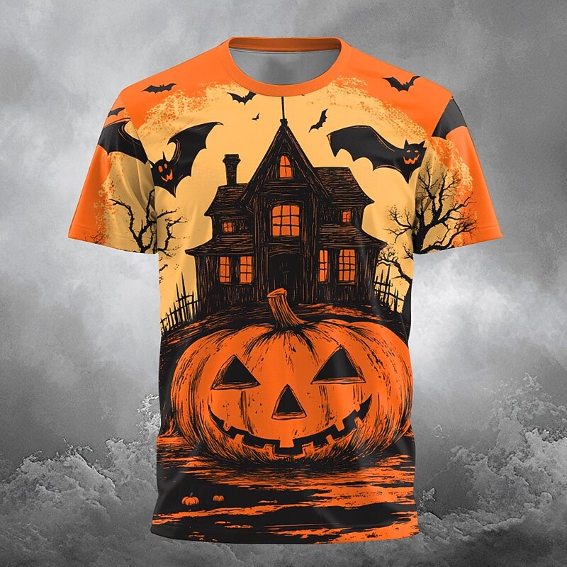 Halloween Men's Optical Illusion Pumpkin 3D T Shirt Short Sleeve T shirt 3D Print Crew Neck Shirt Exaggerated Designer Horror Party Street Holiday Orange 3 Black Orange Summer Spring All Seasons2