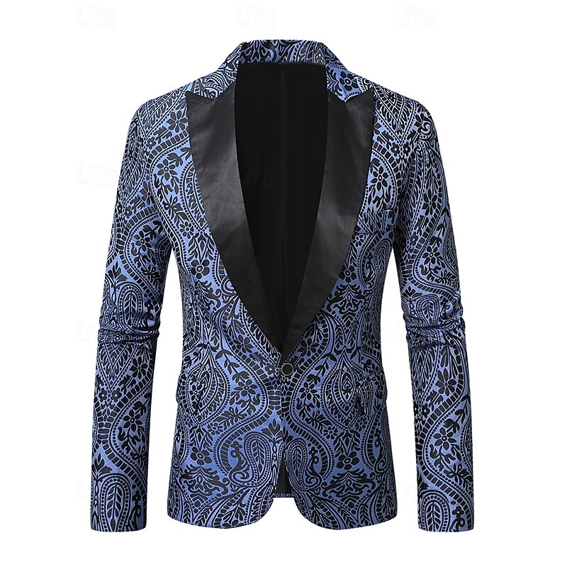 Men's Blazer Business Cocktail Party Wedding Party Fashion Casual Spring Fall Polyester Cashew nuts Pocket Buttons Comfortable Single Breasted Blazer Navy Blue2