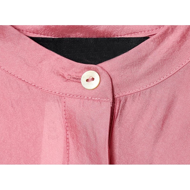 Women's Shirt Solid Color Elegant Vintage Romantic Long Sleeve High Neck Regular Tops Holiday Ruffle Pink Spring Fall4