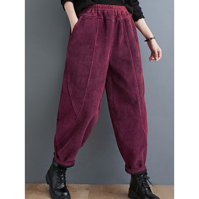 Women's Chinos Vacation Fashion Casual Full Length High Waist Plain Pocket Elastic Waistband Comfy Soft Comfortable Micro-elastic Outdoor Street Black Purple Green Coffee Spring Fall Winter Loose Fit2