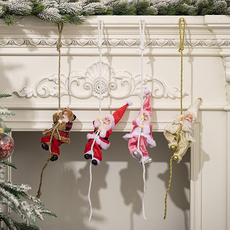 Christmas Climbing Santa Claus Ornament, Resin Santa Doll Hanging Decoration, Rope Climbing Santa Figurine for Xmas Tree, Wall, and Window Decor4