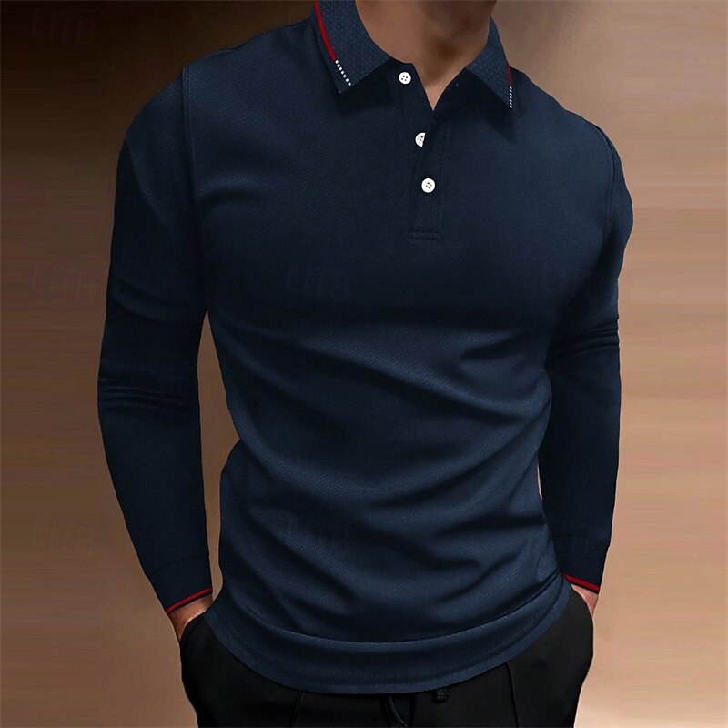 Men's Golf Shirt Golf Polos Shirts Work Casual Lapel Long Sleeve Basic Modern Plain Buttons Spring Fall Regular Fit Black Red Navy Blue Green Khaki Light Blue Golf Shirt2