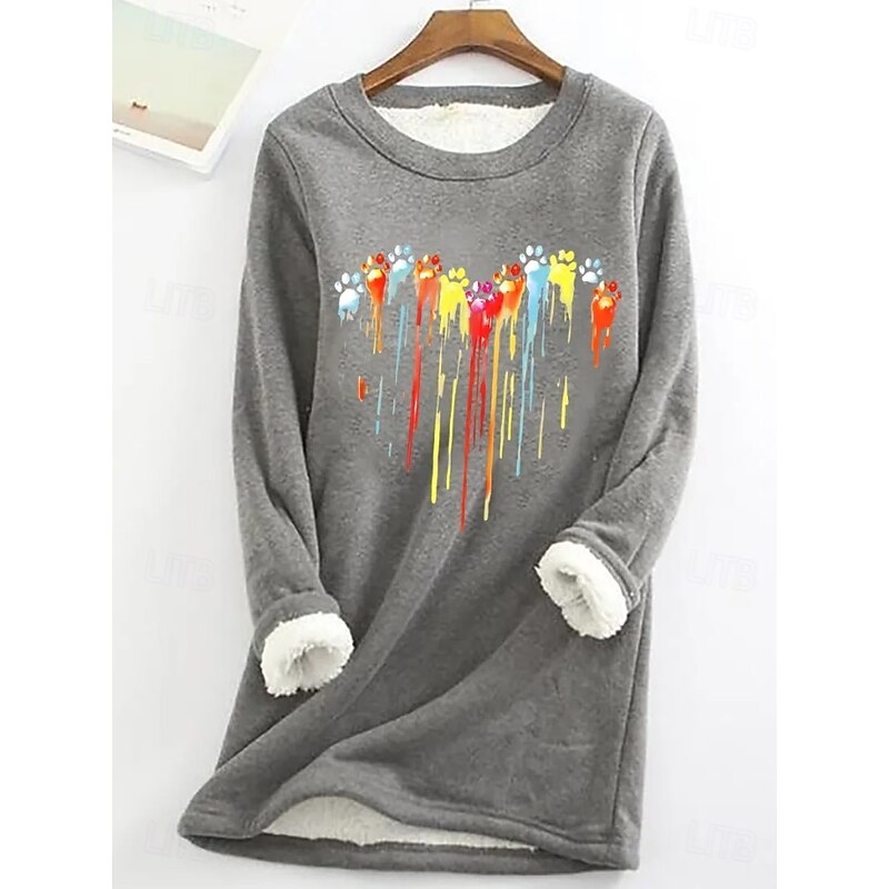 Women's Dog Paw Heart Casual Fluff Fleece Pullover Sweatshirt Graphic Letter Casual Long Sleeve Crew Neck Long Tops Street  Print Black Pink Blue Gray Fall Winter4