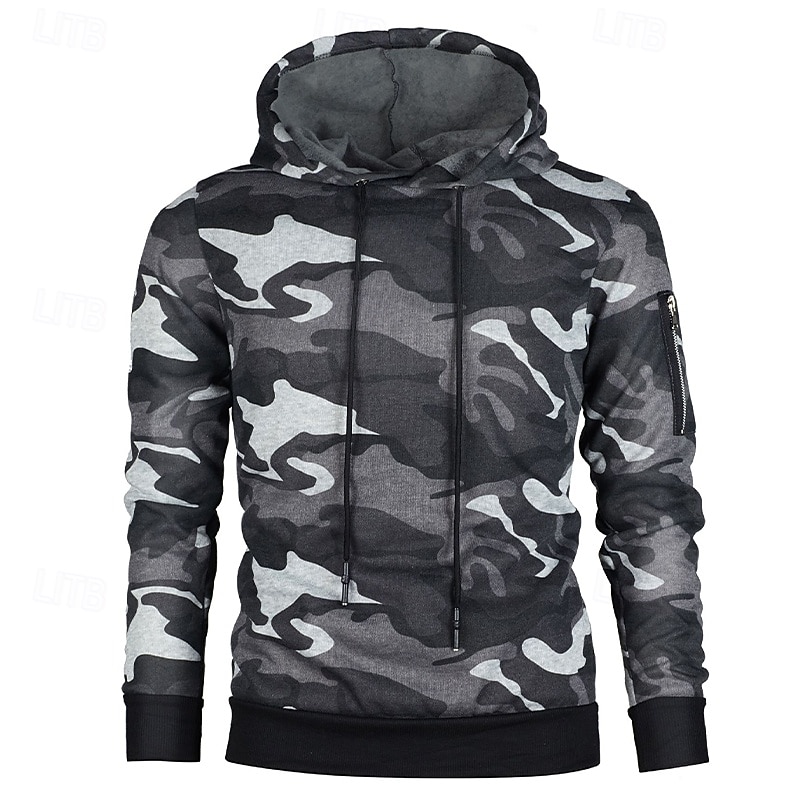 Men's Hoodie Pullover Hoodie Sweatshirt Fleece Hoodie Tactical Hoodie Camo Hoodie Camouflage Gray Camouflage Green Hooded Camouflage Pocket Sports & Outdoor Casual Daily Streetwear Cool Sportswear2