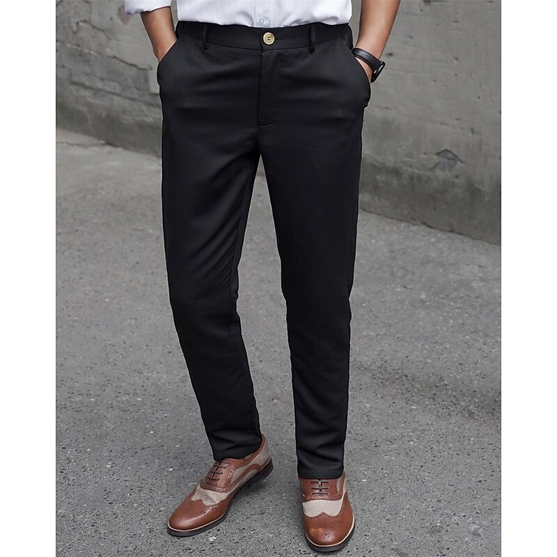Men's Dress Pants Fleece Pants Trousers Chinos Slacks Pocket Buttons Plain Comfort Formal Party Work Fashion Classic Style Black Micro-elastic