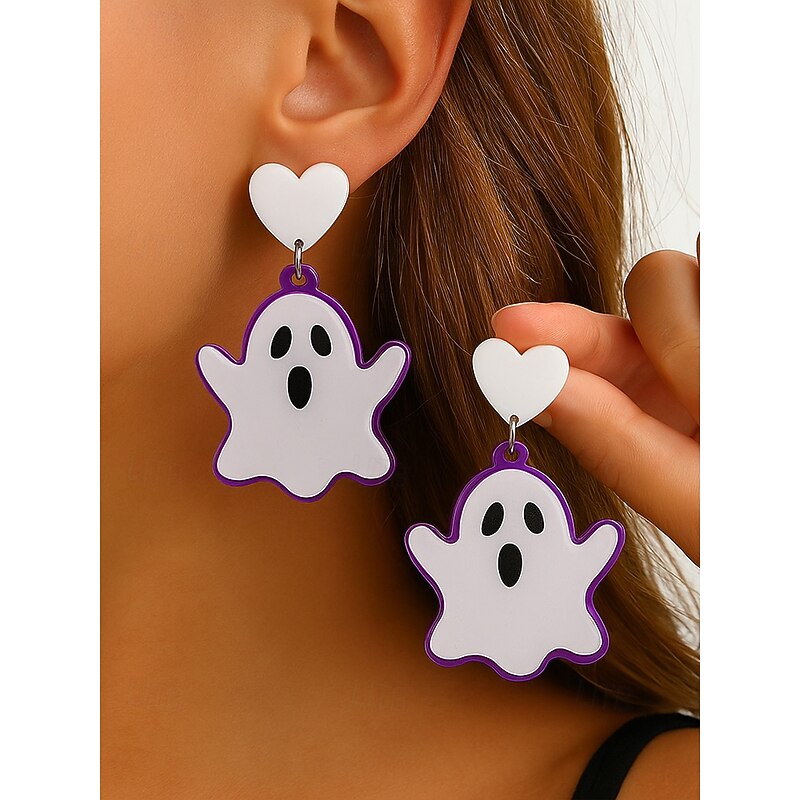 Women's Halloween Dangle Earrings set– Acrylic Pumpkin, Ghost, Bat and Spider Drop Earrings Set for Party, Cosplay and Festive Costume Jewelry3