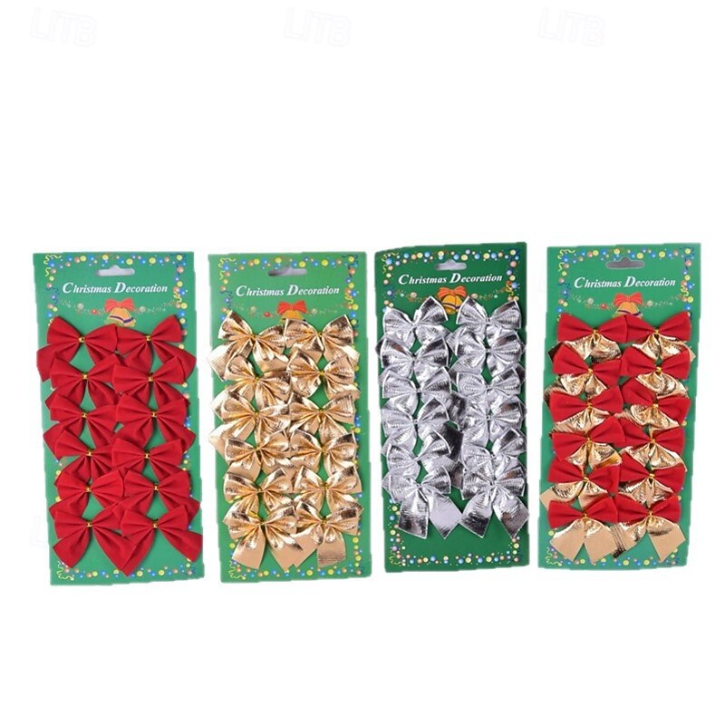 12PCS Christmas Tree Ornaments, Xmas Bows and Snowflake Decorations, Holiday Gift Wrap Bows for Tree, Wreath, and Party Decor4