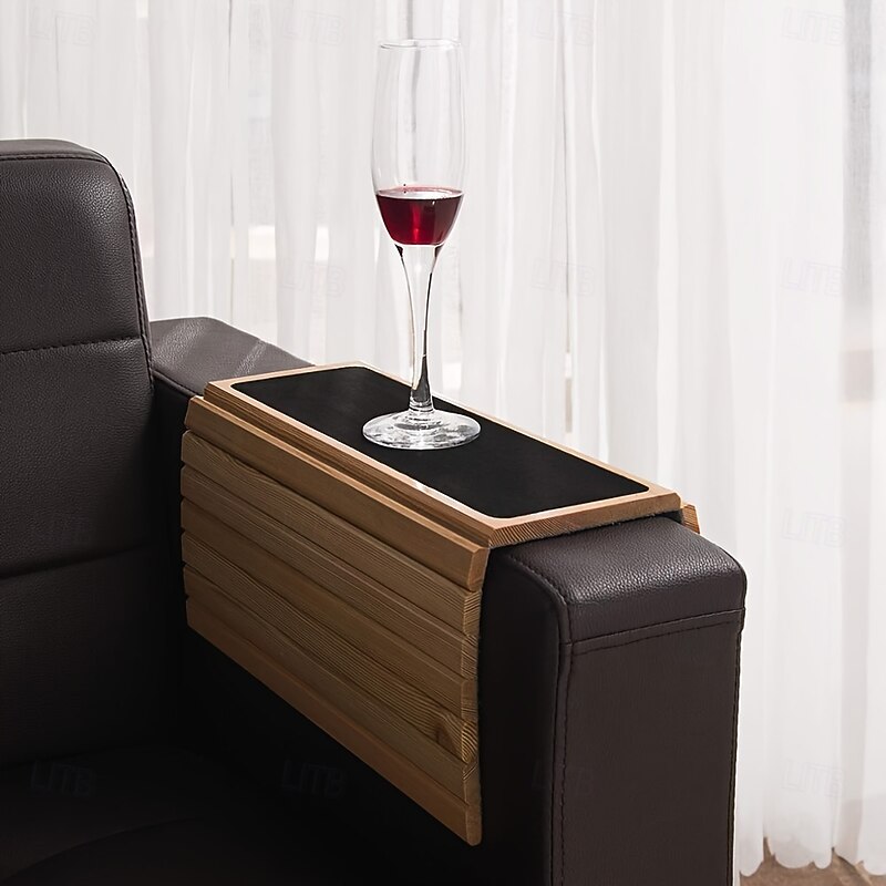 Foldable Solid Wood Sofa Arm Tray - Protector & Serving Table Mat for Living Room, Coffee, Tea, Snacks - Ideal for TV Snuggle Sessions3