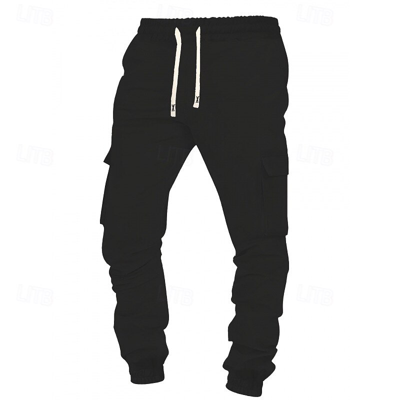 Men's Sweatpants Fleece Pants Joggers Trousers Cargo Sweatpants Drawstring Pocket Elastic Waist Plain Comfort Warm Sports Outdoor Daily Fashion Casual Black Red Micro-elastic2