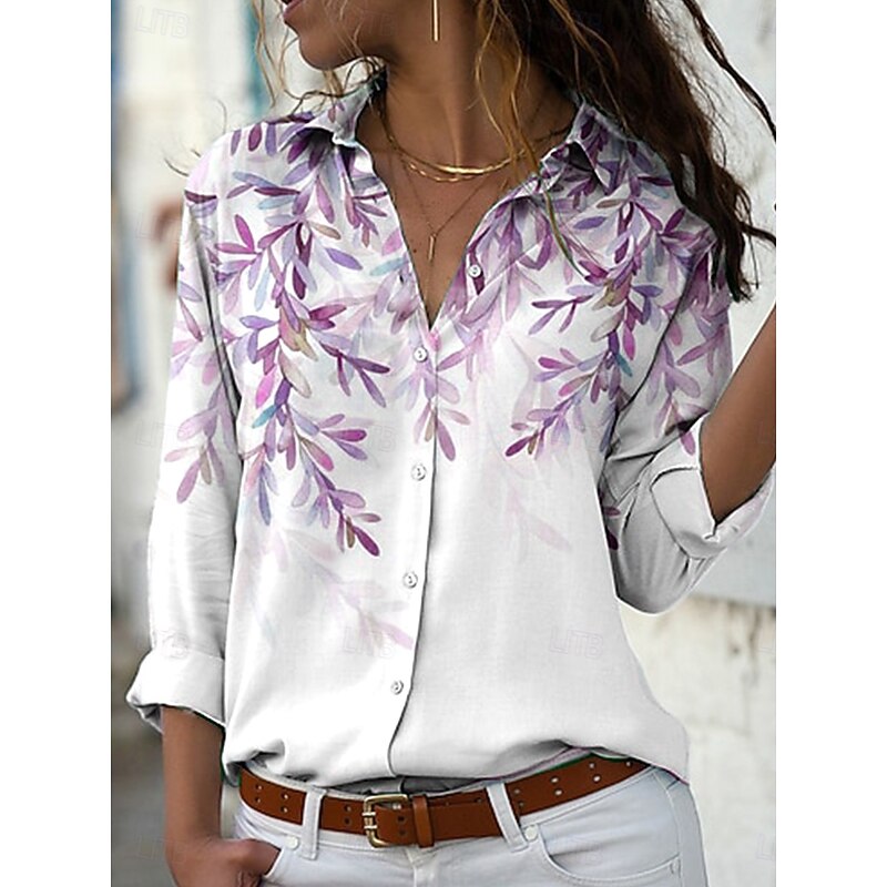 Women's Shirt Button Down Tunic Shirt Collar Long Sleeve Floral Graphic Vintage Daily Stylish Regular Tops Work Daily Holiday s Print White Blue Green Spring Fall2