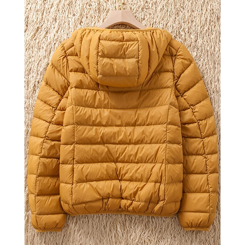 Women's Down Jacket Warm Comfortable Zipper Pocket Fashion Outdoor Plain Street Casual Daily Weekend Zipper Regular Hooded Regular Fit Long Sleeve Outerwear Black Yellow Purple Fall Winter2