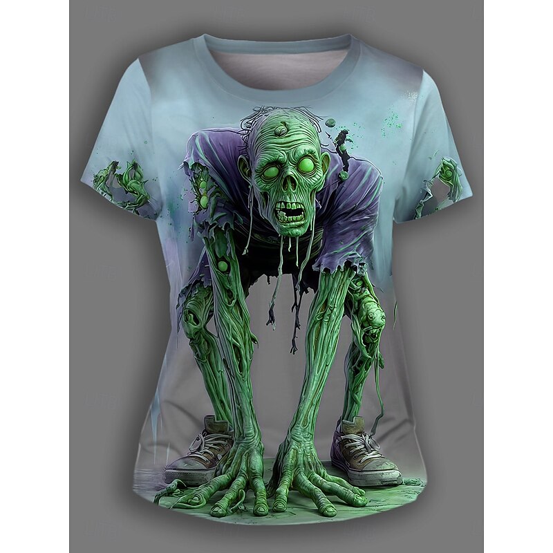 Halloween Women's T Shirt Skulls Graphic Casual Funny Short Sleeve Crew Neck Round Neck Regular Tops Daily Going out Weekend Print Yellow Blue Purple Green Summer3