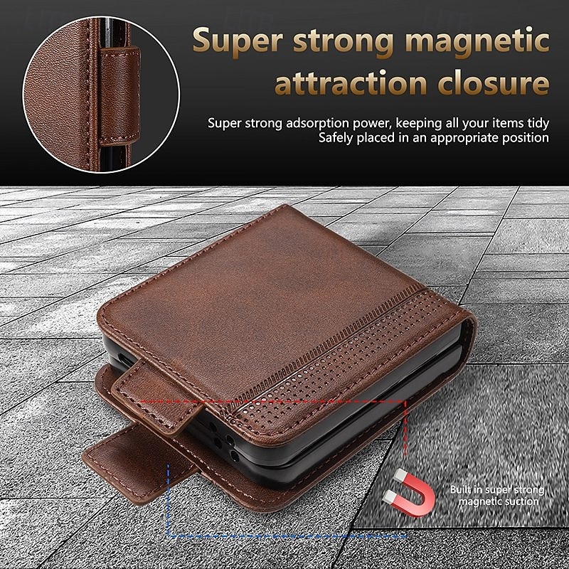Phone Case For Samsung Galaxy Z Flip 7 Z Flip 6 Z Flip 5 Z Flip 4 Back Cover Card Slot Shockproof Retro TPU PU Leather3