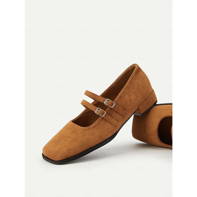 Women's Brown Suede Mary Jane Shoes – Double Strap Square Toe Block Heel Vintage Style Dress Shoes for Office, Casual Outings, and Autumn Fashion Outfits4