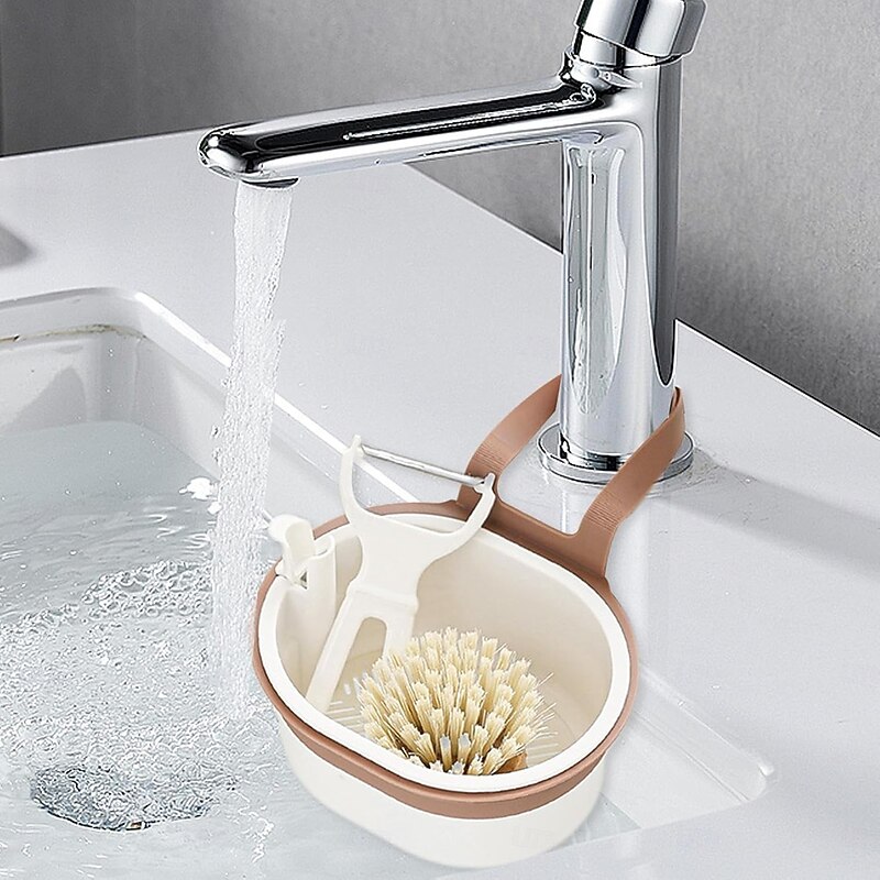 Hanging Sink Kitchen Basin Residue Filter Multi-Functional Drain Basket Quick Drain Kitchen Tools Ergonomic Handle Kitchen Sink Organizer Suitable for Kitchen Sponges and Cleaning Use4