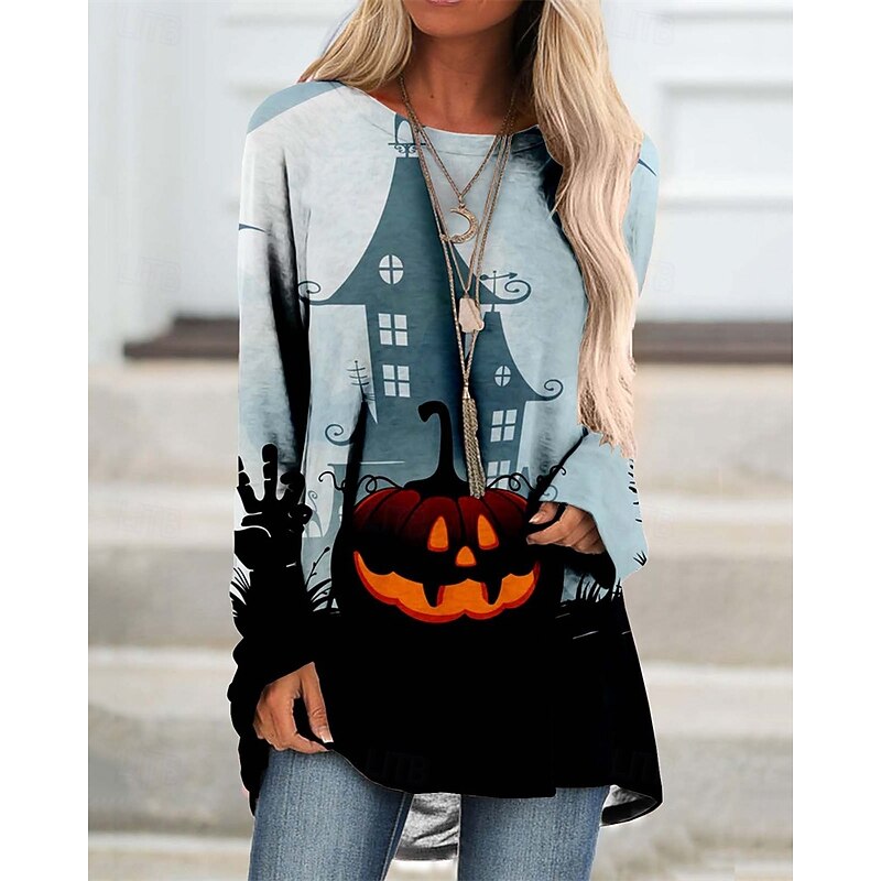 Women's Mini Dress Sweatshirt Dress Casual Dress Fashion Modern Outdoor Halloween Daily Regular Fit Pumpkin Long Sleeve Crew Neck Black Blue Purple Orange Spring Fall2