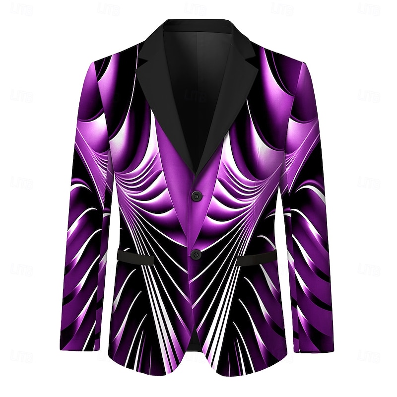 Men's Blazer Jacket Party Casual Stylish Casual Daily All Seasons 100% Polyester Weaving Graphic 3D Print Buttons Comfortable Single Breasted Blazer Blue Purple Green Gray2