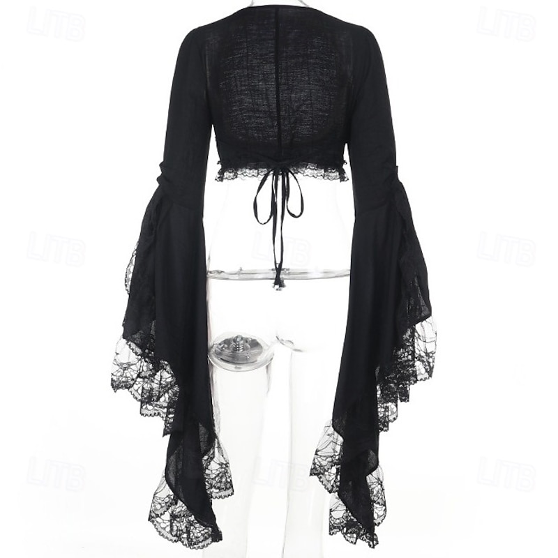 Gothic Crop Top Shrug Top Bell Sleeve Witch Morticia Addams Lace Fancy Dress Women's Fantasy Halloween Carnival Performance Party Adults Top2