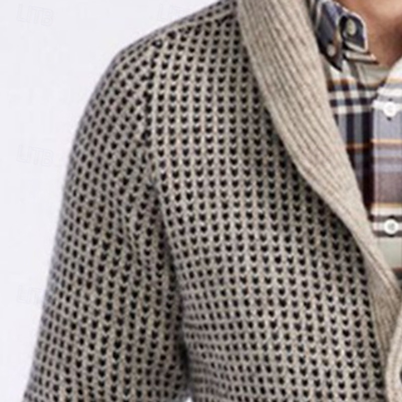 Men's Sweater Dress Sweater Cardigan Sweater Knit Sweater Ribbed Knit Regular Tops Knitted Ribbed Plain Shawl Collar Vacation Fashion Casual Daily Wear Clothing Apparel Winter Spring &  Fall khaki M2