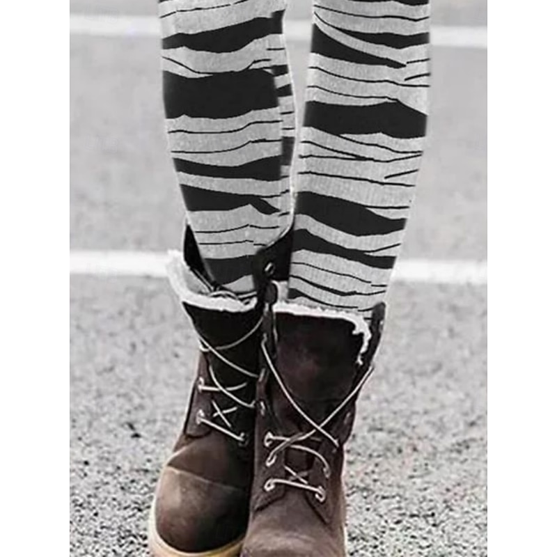 Women's Pants Trousers Leggings Cozy Leggings Streetwear Casual Full Length High Waist Stripe Elastic Waist Print Breathability Comfortable Stretchy Vacation Street Daily Wear Black Summer Spring Fall3