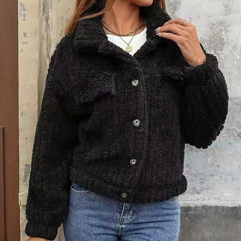 Women's Double Fuzzy Jacket Thick Warm Buttons Long Sleeve Sports Solid Color Top For Outdoor Travel Vacation Activewear2