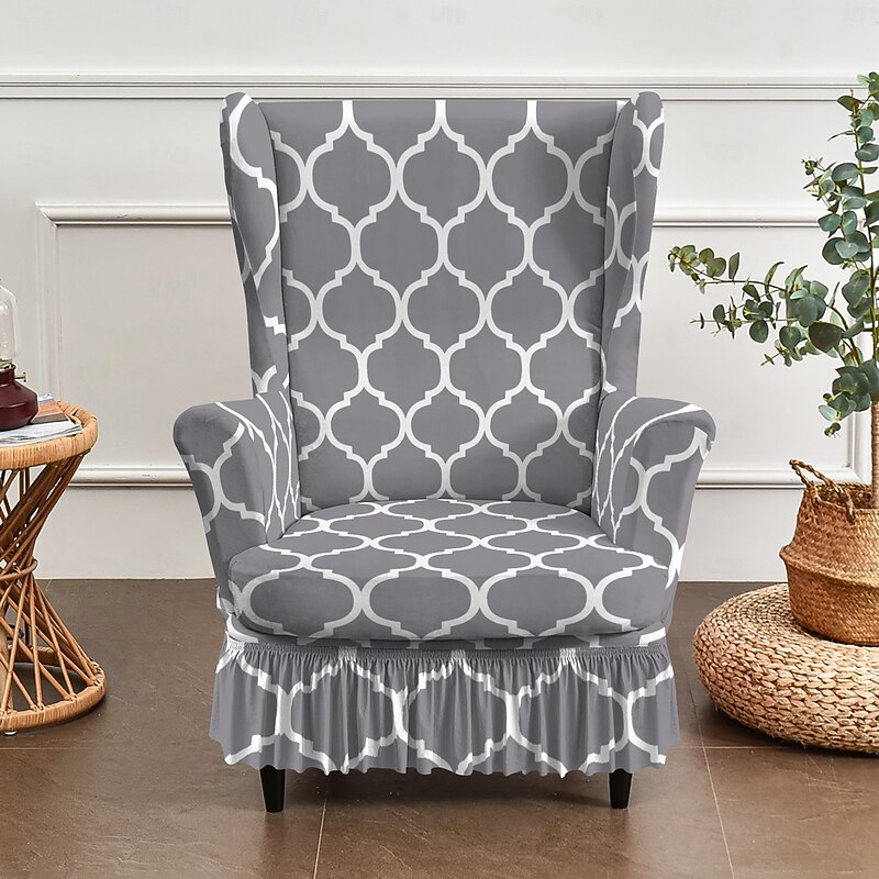 Wingback Chair Cover, Floral, Striped, or Geometric Printed Polyester Slipcovers, Stretch Furniture Protector for Living Room3