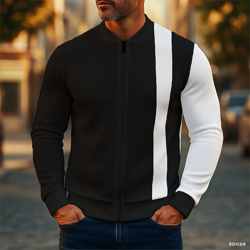 Men's Sweatshirt Full Zip Sweatshirt Black White Burgundy Navy Blue Khaki Standing Collar Color Block Plain Patchwork Sports & Outdoor Casual Daily Streetwear Cool Sportswear Spring &  Fall Clothing3