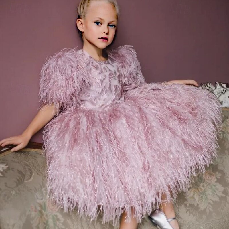 Kids Girls' Party Dress Solid Color Short Sleeve Performance Mesh Princess Sweet Mesh Mid-Calf Sheath Dress Tulle Dress Summer Spring Fall kids Black White Pink4