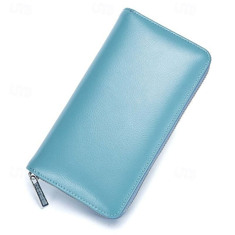 Unisex Anti-Credit Card Fraud Multi-Compartment Genuine Leather Wallet RFID Blocking Passport Holder Long Accordion Style Large Capacity Phone Bag Multifunction Card Organizer for Men and Women3