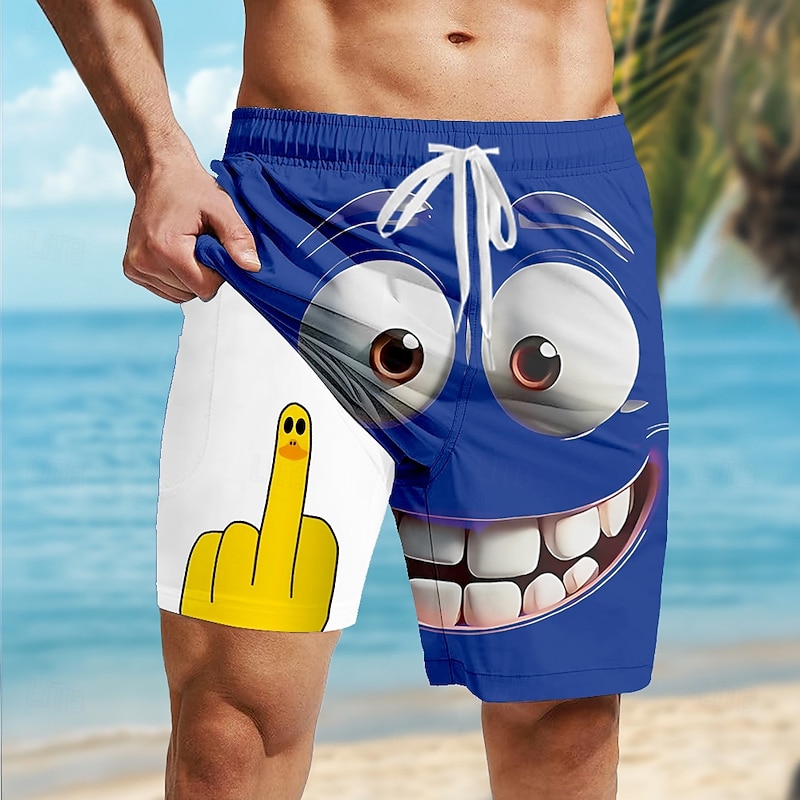 Men's 3D Cartoon Funny Duck Lined Shorts 2 in 1 Board Shorts Swim Shorts Mid Waist Hawaiian Holiday Side Pockets With Compression Liner Elastic Drawstring Waist Designer Clothing Apparel2