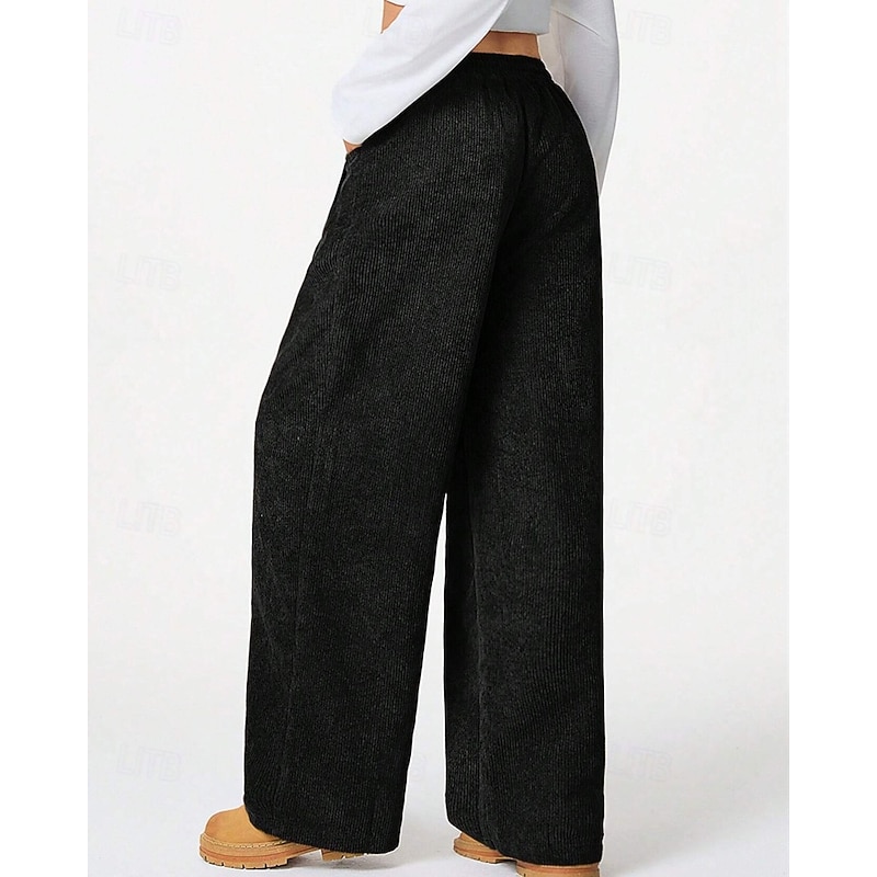 Women's Wide Leg Corduroy Pants Slacks Streetwear Casual Full Length Natural Plain Drawstring Comfortable Street Holiday Daily Wear Navy Black Green Coffee Fall Regular Fit3