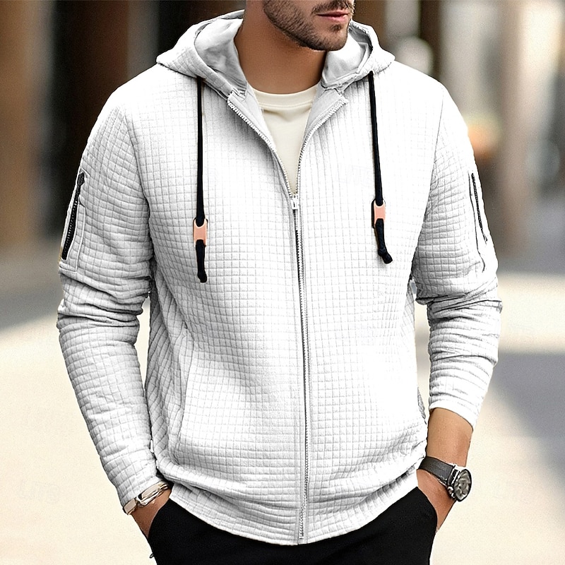 Men's Hoodie Full Zip Hoodie Black White Khaki Hooded Plain Pocket Sports & Outdoor Daily Holiday Polyester Streetwear Basic Casual Spring Fall Clothing Apparel Hoodies Sweatshirts2