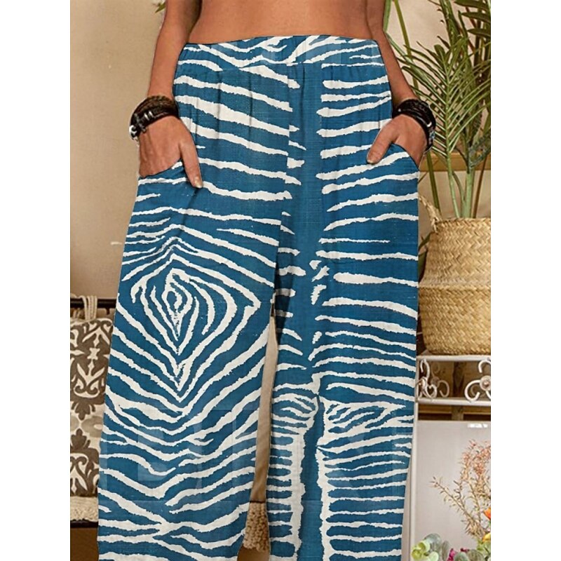 Women's Chinos Pants Trousers Active Fashion Long High Waist Geometry Pocket Elastic Waist Printing Breathability Soft Micro-elastic Vacation Street Daily Wear Blue Spring Fall Regular Fit3