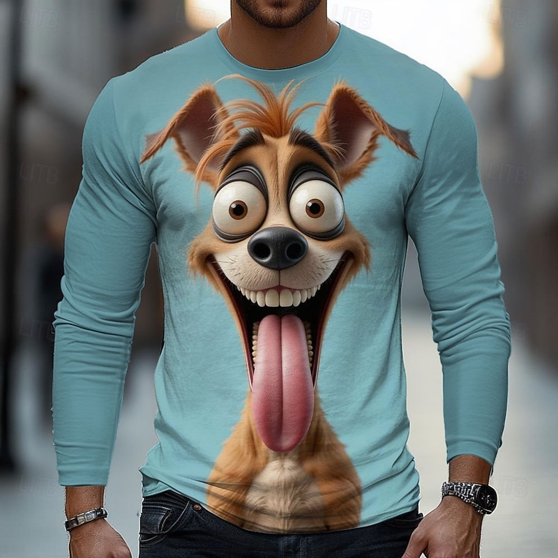 Men's Wolf 3D T Shirt Long Sleeve T shirt 3D Print Crew Neck Shirt Fashion Basic Street Casual Daily Blue 1# Blue Gray Summer Spring Clothing Apparel S M L XL XXL XXXL3