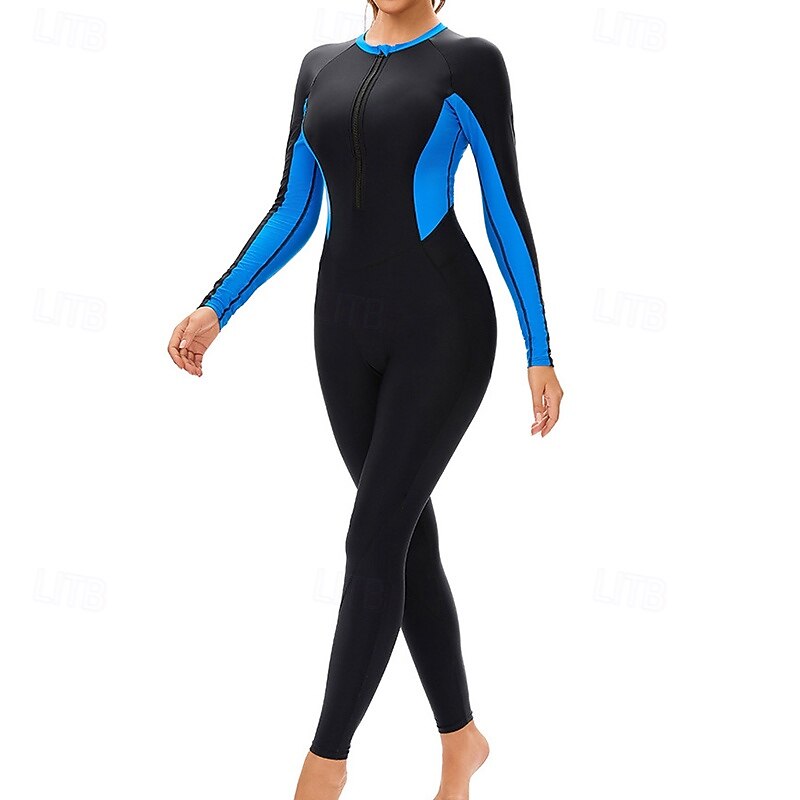 Women's Bathing Suit Rash Guard UV Sun Protection UPF50+ Long Sleeve Swimwear Zip Up Swimming Surfing Patchwork Spring Autumn2