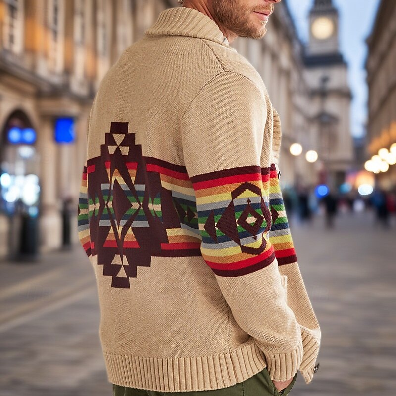 Men's Cardigan Sweater Cropped  Sweater Knit Sweater Ribbed Knit Regular Tops Pocket Buttons Stripe Lapel Fashion Classic Vacation Daily Wear Clothing Apparel Fall Winter khaki M L XL4