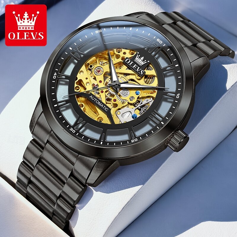 OLEVS 6728 Mens Watch Original Skeleton Automatic Mechanical Watch Waterproof Luminous Watches For Man Stainless Steel Watch3