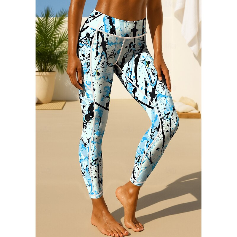 Women's Unisex pilates leggings fitness pants Gym Leggings Pockets Stamp Duty Side Pockets Pilates Gym Gym Workout Pants Tights Leggings Graphic Abstract Graffiti Dark Grey Pink Blue Sports Activewear2