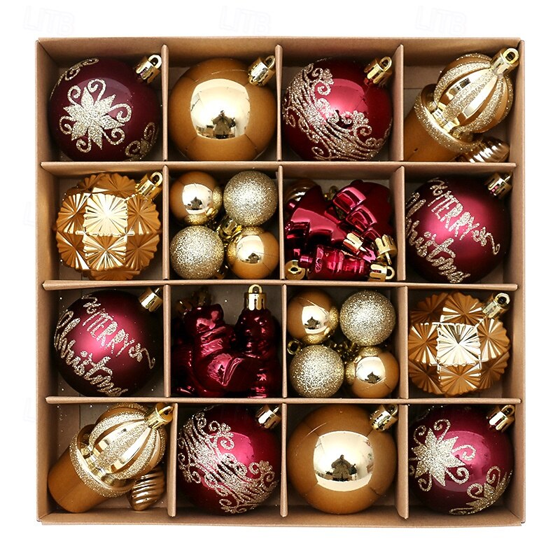 42pcs Christmas Tree Balls Baubles Ornaments, 6cm/2.36inch Xmas Decorations, Burgundy and Gold Painted Bauble Set for Holiday Tree Hanging3
