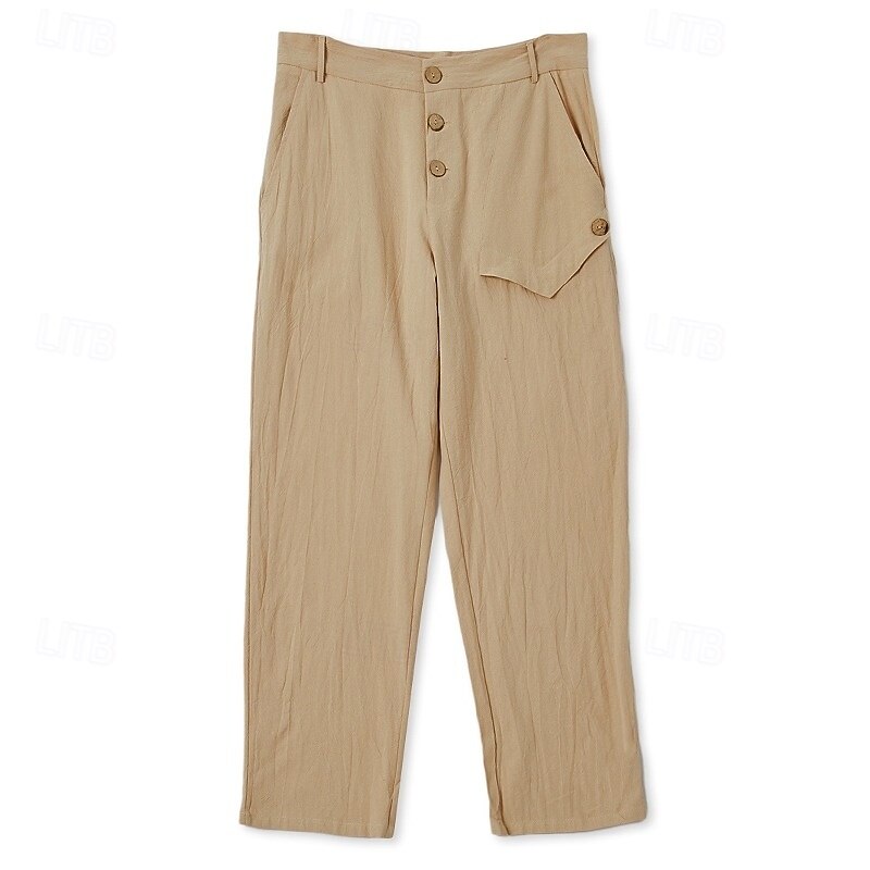 Men's Linen Pants Trousers Summer Pants Front Pocket Straight Leg Plain Comfort Breathable Full Length Outdoor Casual Daily Vacation Fashion White Blue Inelastic2