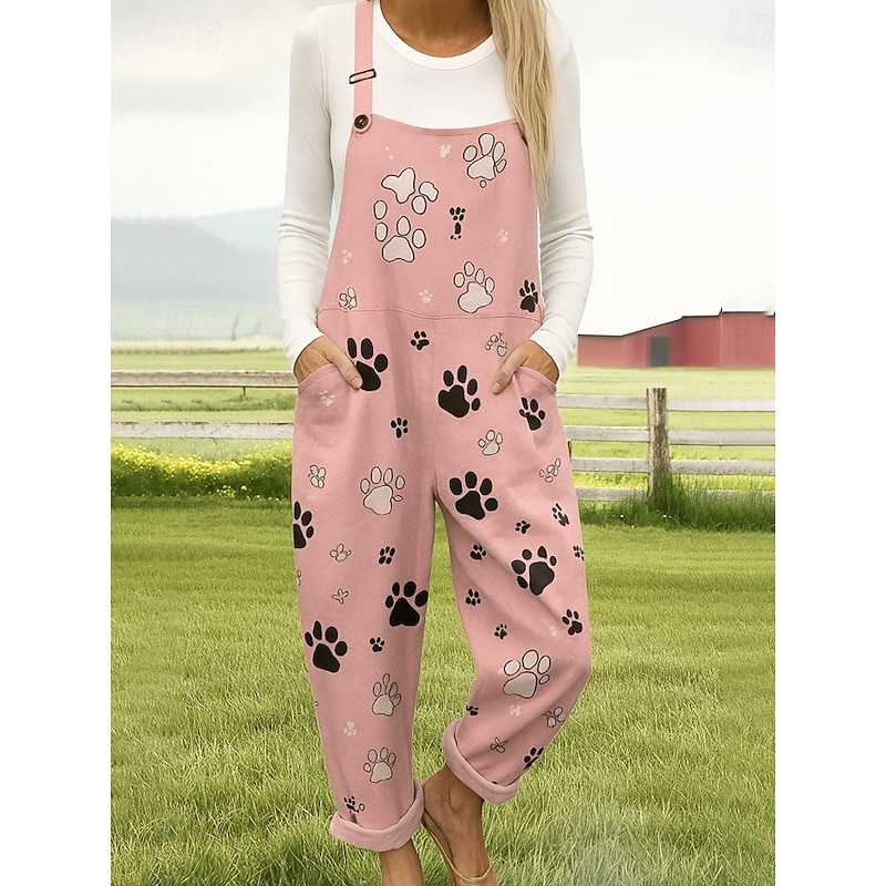 100% Cotton Women's Jumpsuit Active Floral Sleeveless Sleeveless Straight Round Neck Pocket with Pocket Vacation Daily Loose Fit Pink Blue Purple Summer